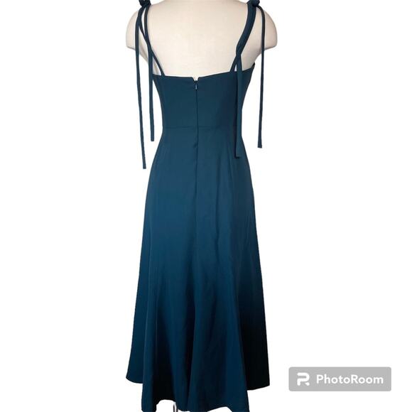 Dessy Collection NWOT Bustier Crepe Midi Bow Straps Evergreen Dress Size  2 - Picture 4 of 7